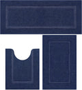 Soft Fluffy Bathroom Rugs Set of 3 with Runner and U-Shape - Navy Blue