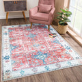 Washable Non-Slip 9 ft x 12 ft Rug - Red/Blue Traditional Area Rug