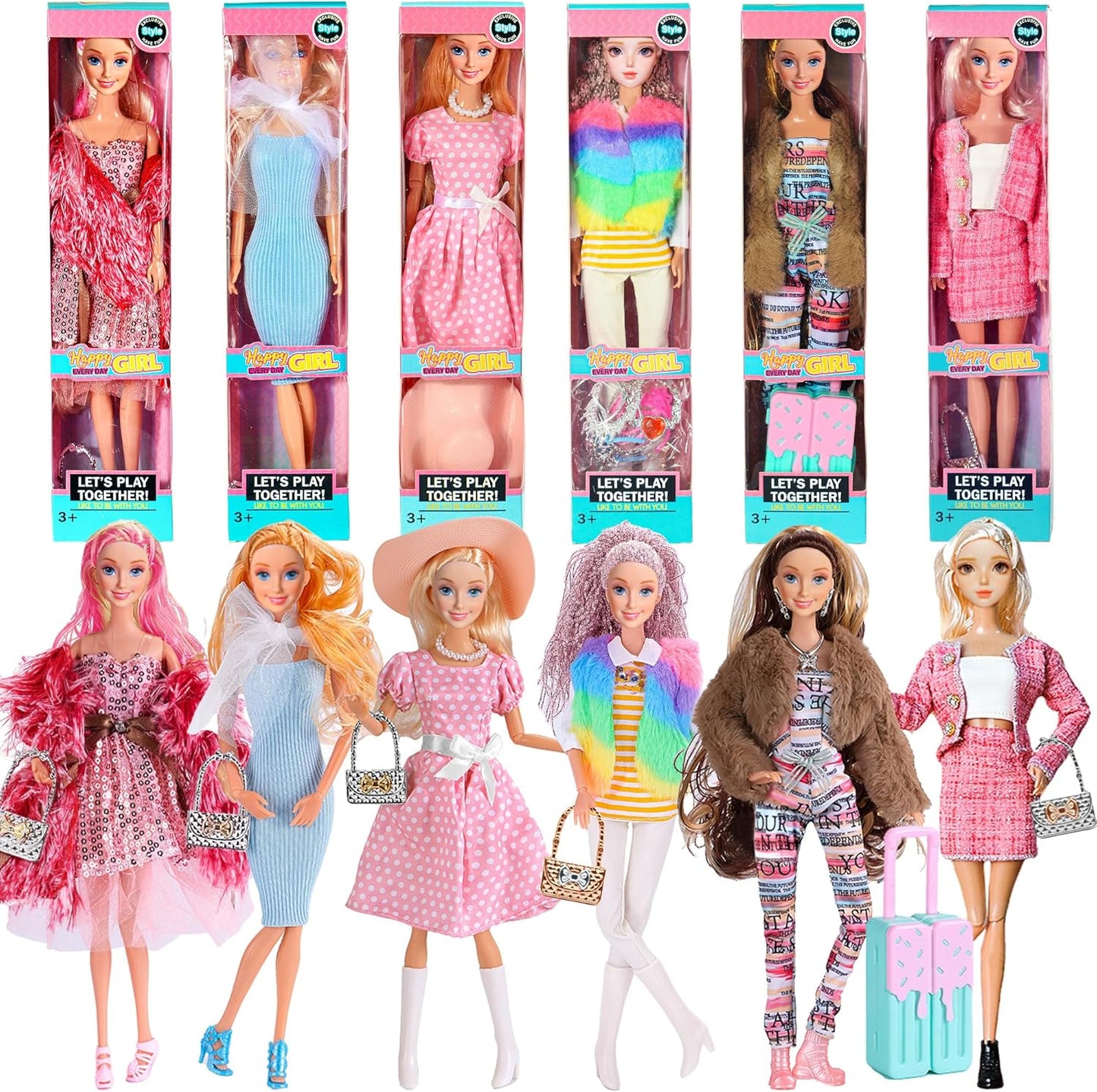 iBayda 6 Pack Fashion 11.5 inch American Toy Princess Dolls