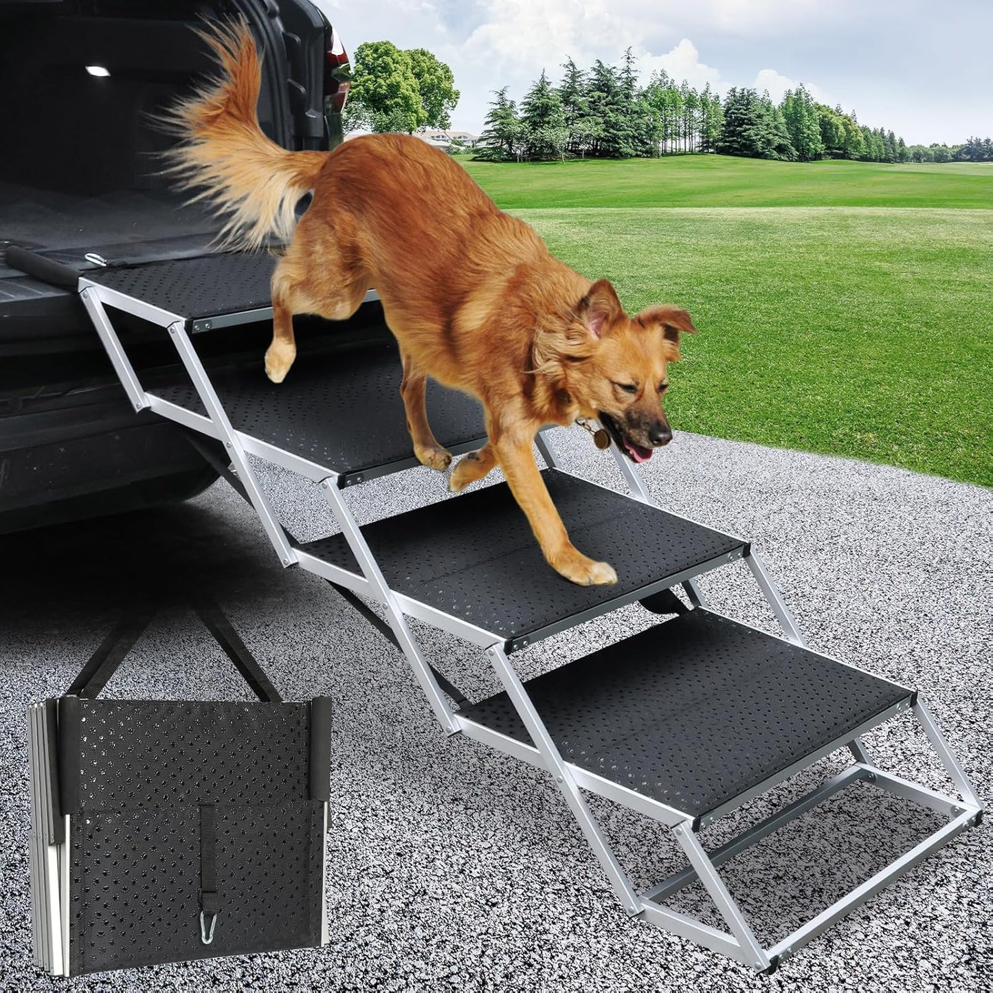 DGSL Extra Wide 4-Step Dog Ramp for Easy Access to Vehicles