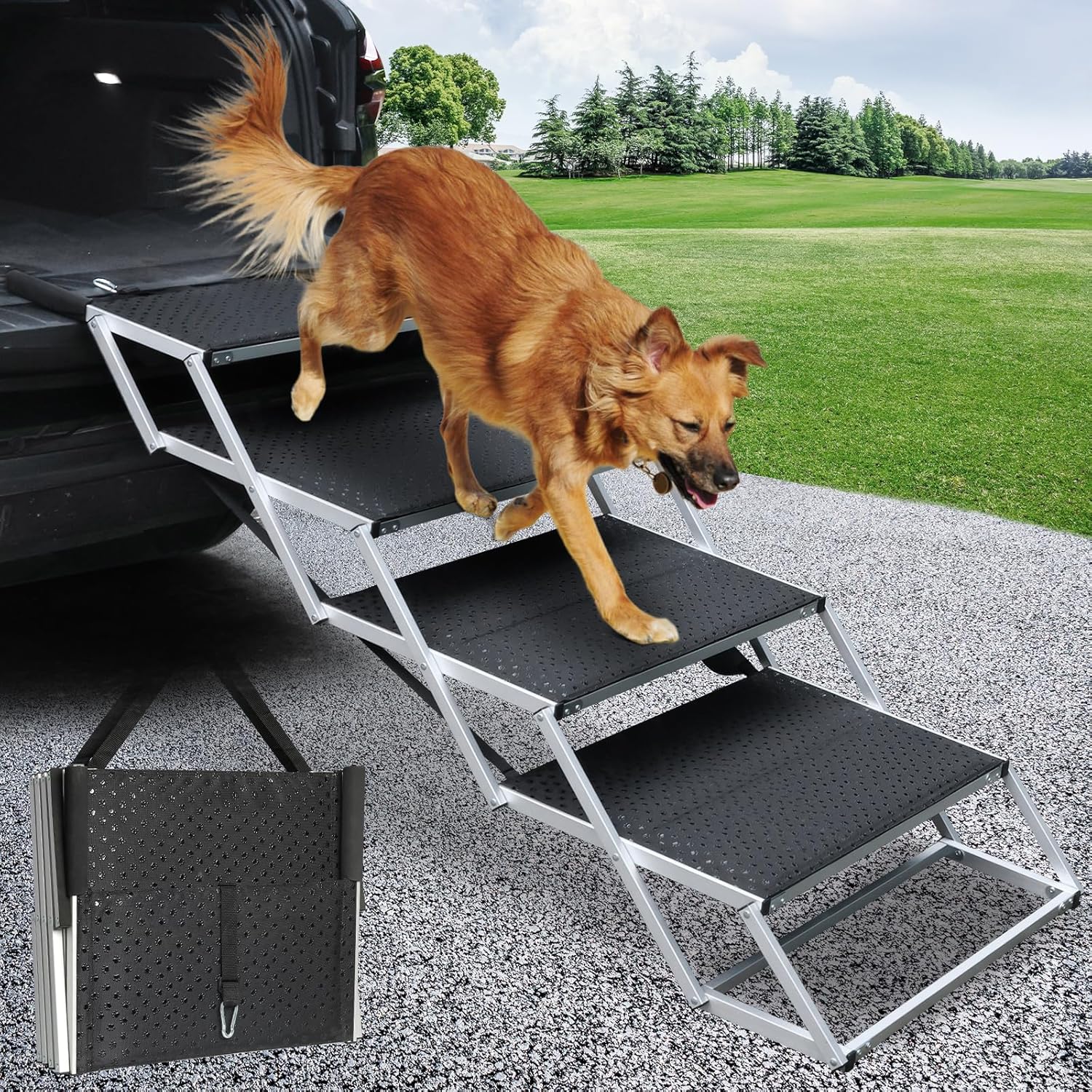 DGSL Extra Wide 4-Step Dog Ramp for Easy Access to Vehicles