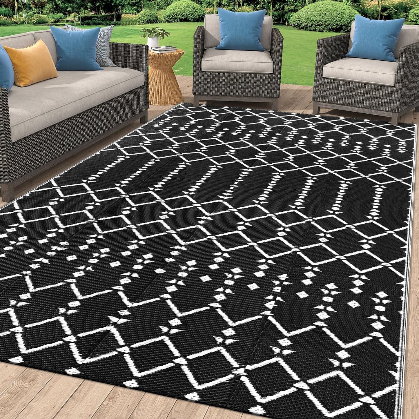 Smiry Outdoor Rug 9x12 ft Waterproof Reversible Plastic Straw