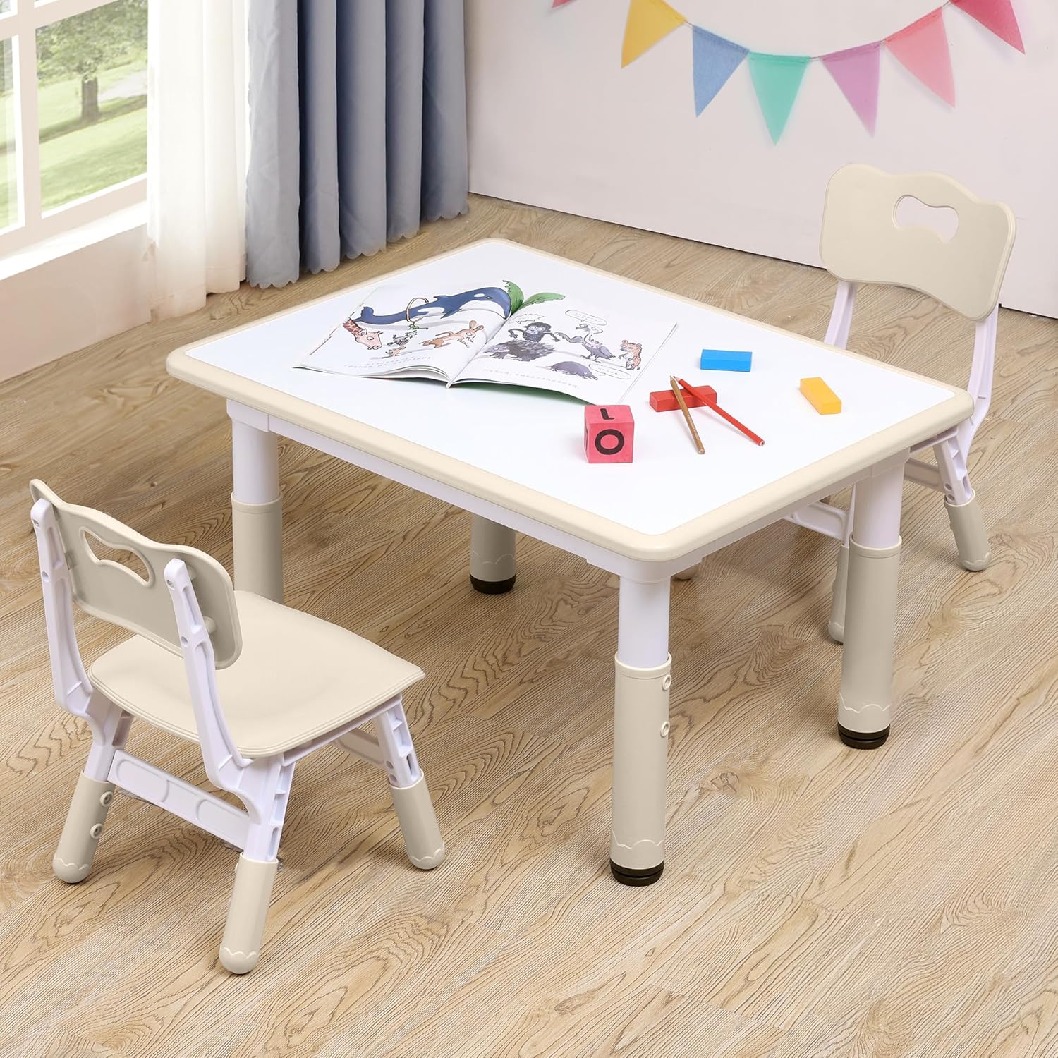 Adjustable Kids Table & Chairs Set for Ages 3-8 - Perfect for Play