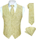 Mens Vest Tie Set 3PC Paisley Jacquard Waistcoat Set - Formal Fit