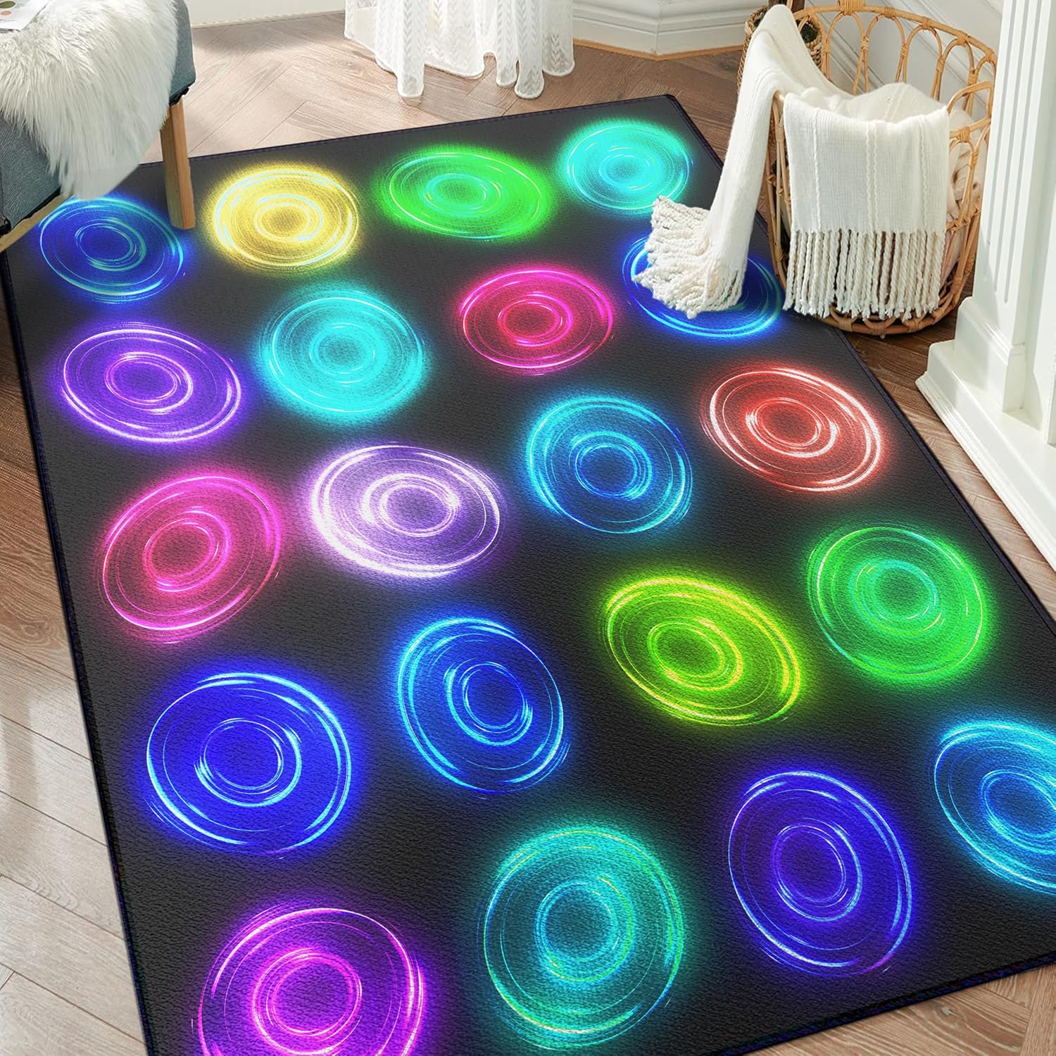 5ftx 6ft 6in Circle Sampler Abstract Educational Area Rug for Kids