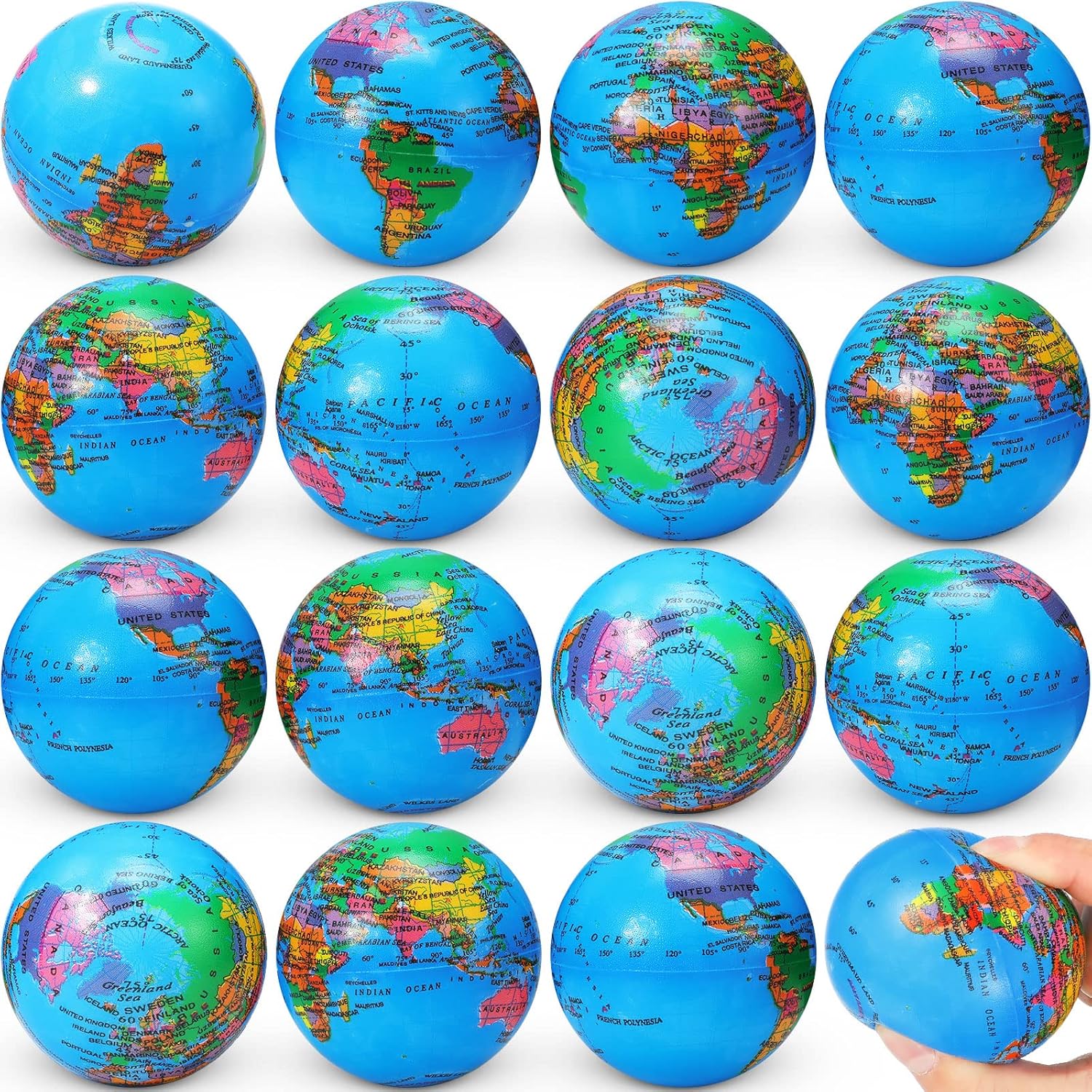 60 Pack Mini Globe Stress Balls for Relief and Fun Activities