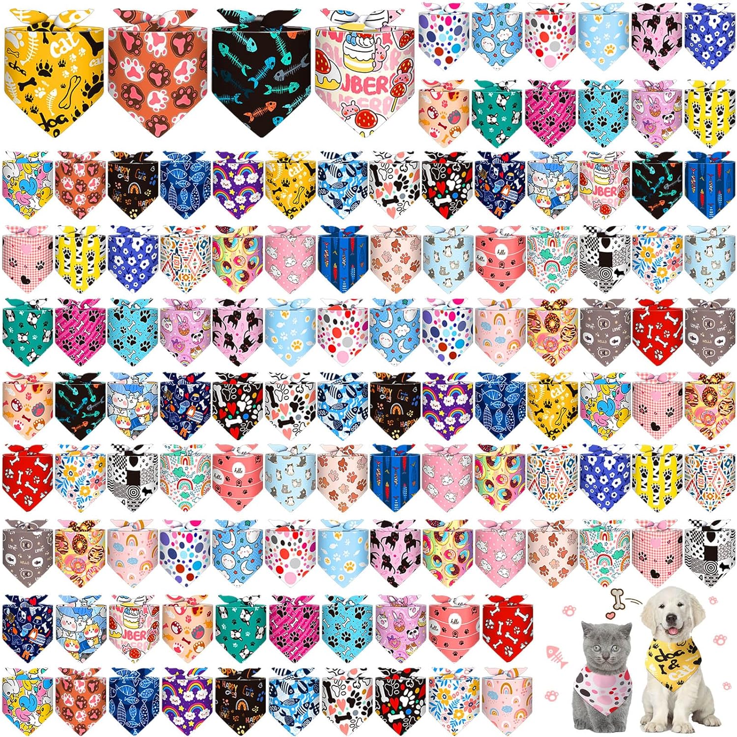 120 Pcs Halloween Dog Bandanas for Pets - Adjustable Scarf Set