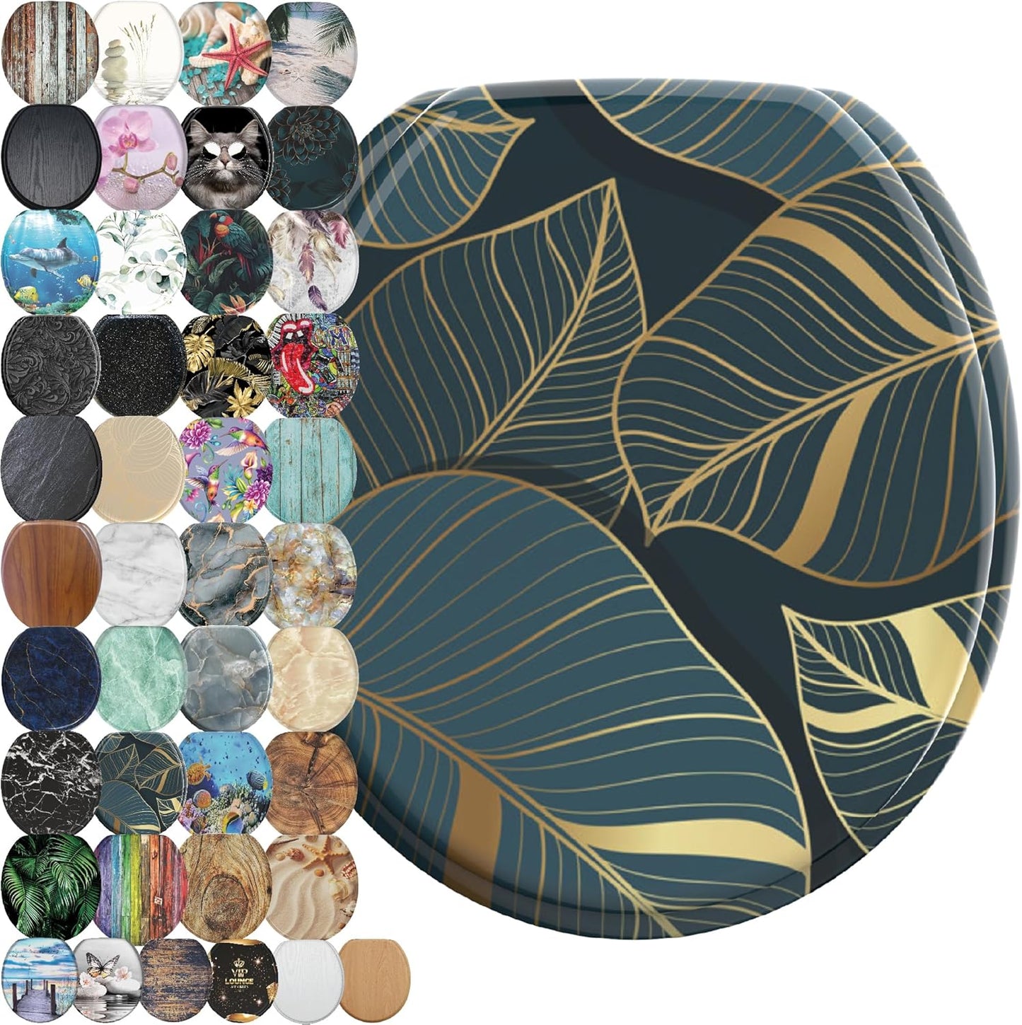 SANILO Wooden Toilet Seat with Soft Close - Unique Monstera Design