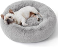 Donut Calming Dog Bed 23 in Pale Grey - Plush Round Bed for Small Dogs