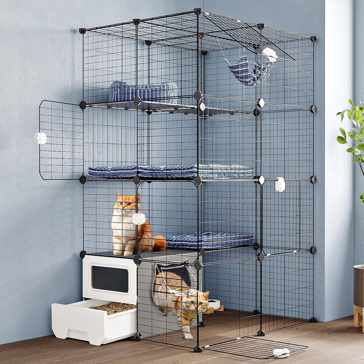 Oneluck Cat Cage with Litter Box: Large 4-Tier Playpen for Cats