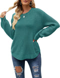 Womens Fall Waffle Knit Pullover Sweater - Relaxed Lantern Sleeve