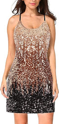 MANER Women's Sequin Glitter Dress with Adjustable Spaghetti Straps