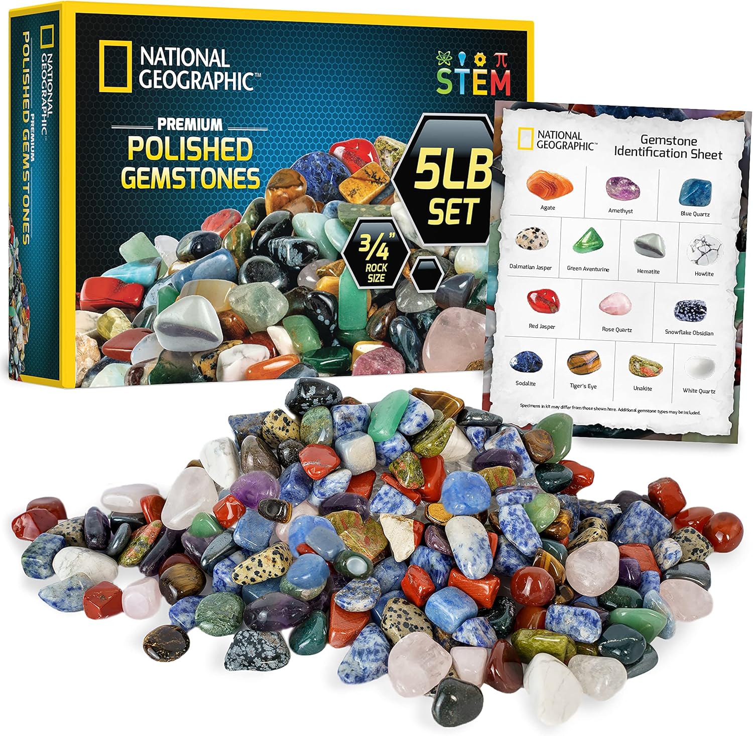 NATIONAL GEOGRAPHIC Premium Polished Stones - 5 Pounds of Tumbled Gems
