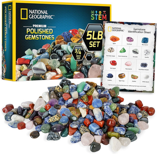 NATIONAL GEOGRAPHIC Premium Polished Stones - 5 Pounds of Tumbled Gems