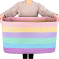 Extra Large Blanket Basket Holder 22in Rectangle Rope Storage - Pastel