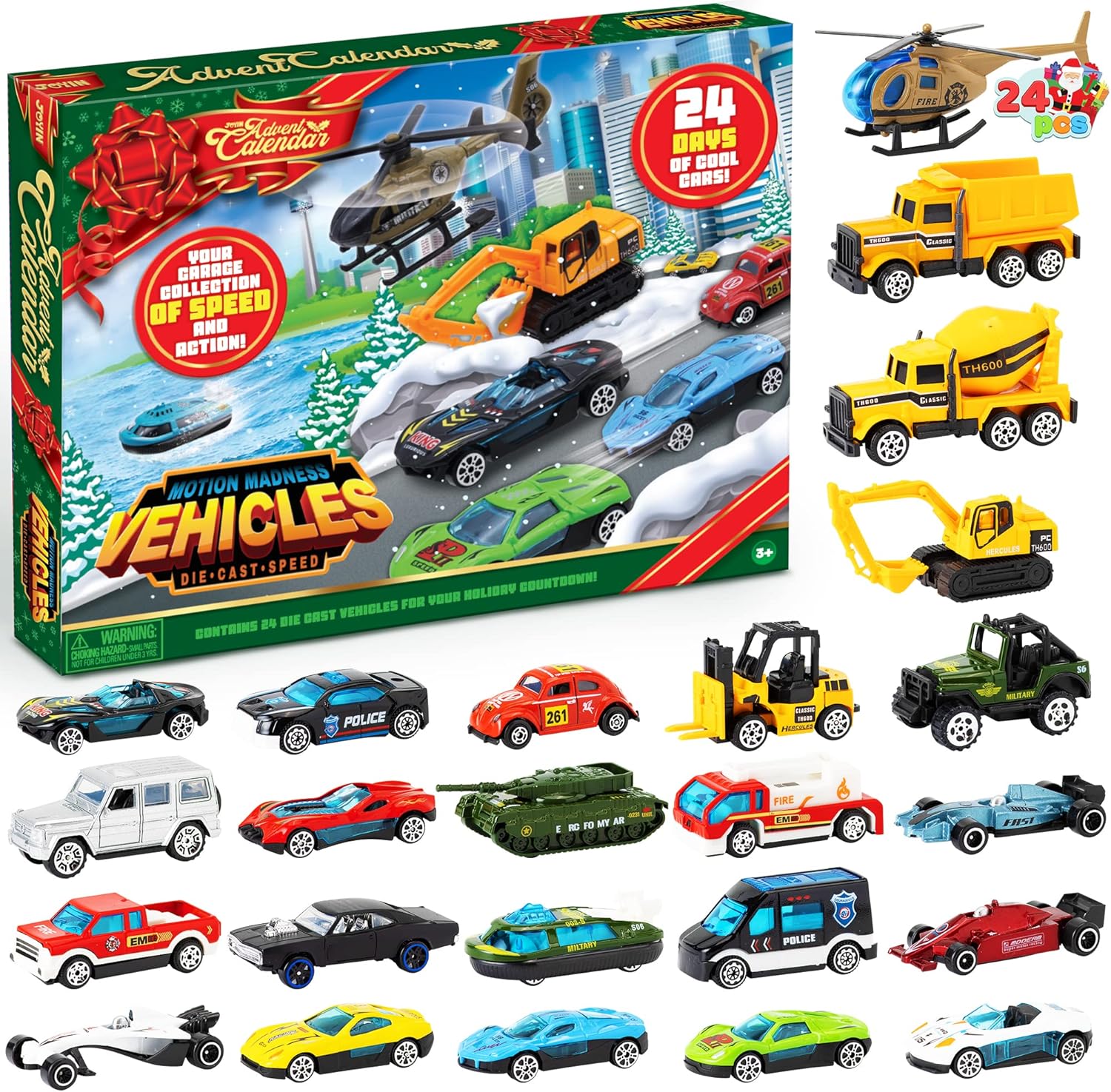 2025 Christmas Advent Calendar with Diecast Cars for Kids Fun