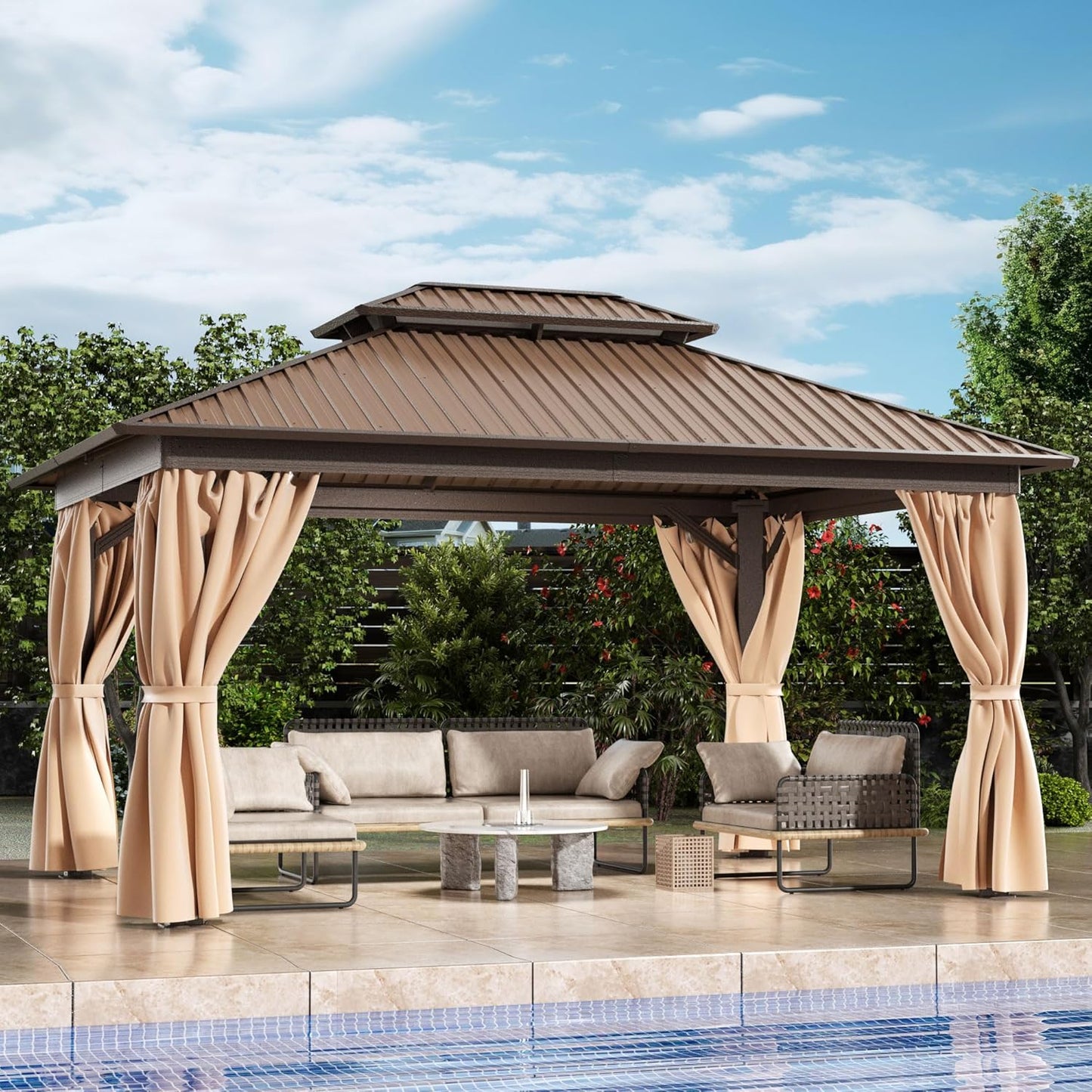 10x14 FT Hardtop Gazebo with Aluminum Frame for Outdoor Use