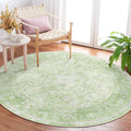 MUJOO Round Rug 5ft Green Circle Area Rug - Washable Sage Floral