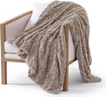 Adalee Faux Fur Throw Blanket Oyster Brown 50in x 70in - Lightweight