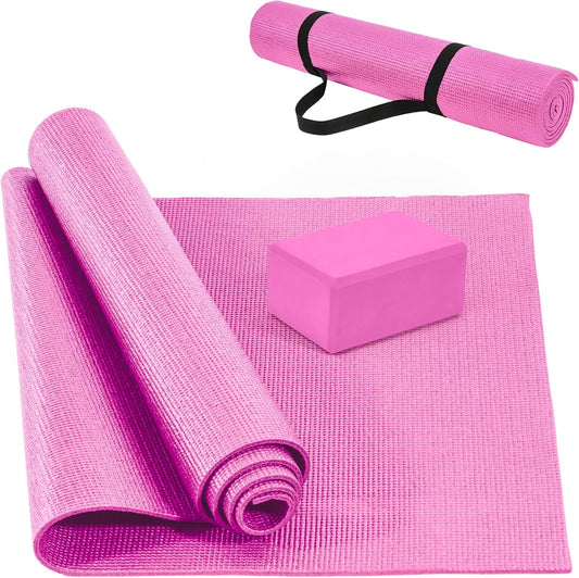 0.25 Inch High Density Yoga Mat for Indoor & Outdoor Workouts - Pink