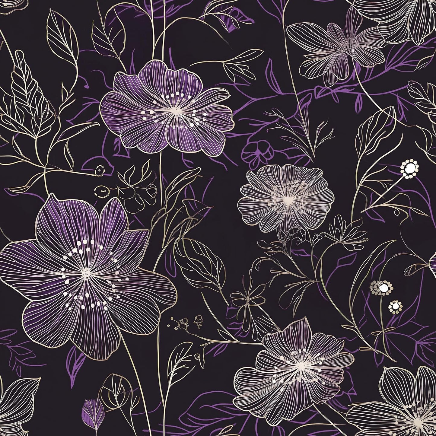 Purple Floral Wallpaper Peel and Stick for Vintage Decor