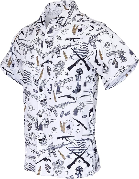 Funny Guy Mugs Hawaiian Print Button Down Short Sleeve Shirt