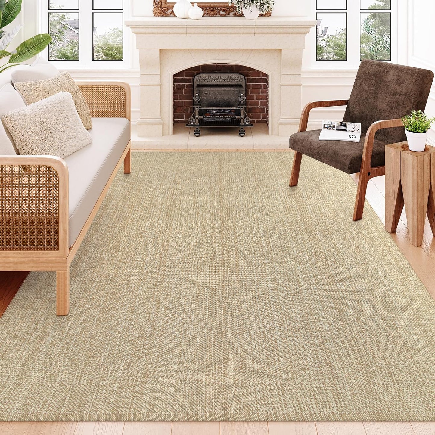 Collive Boho Rugs for Living Room 6x9 Tan, Washable Area Rug