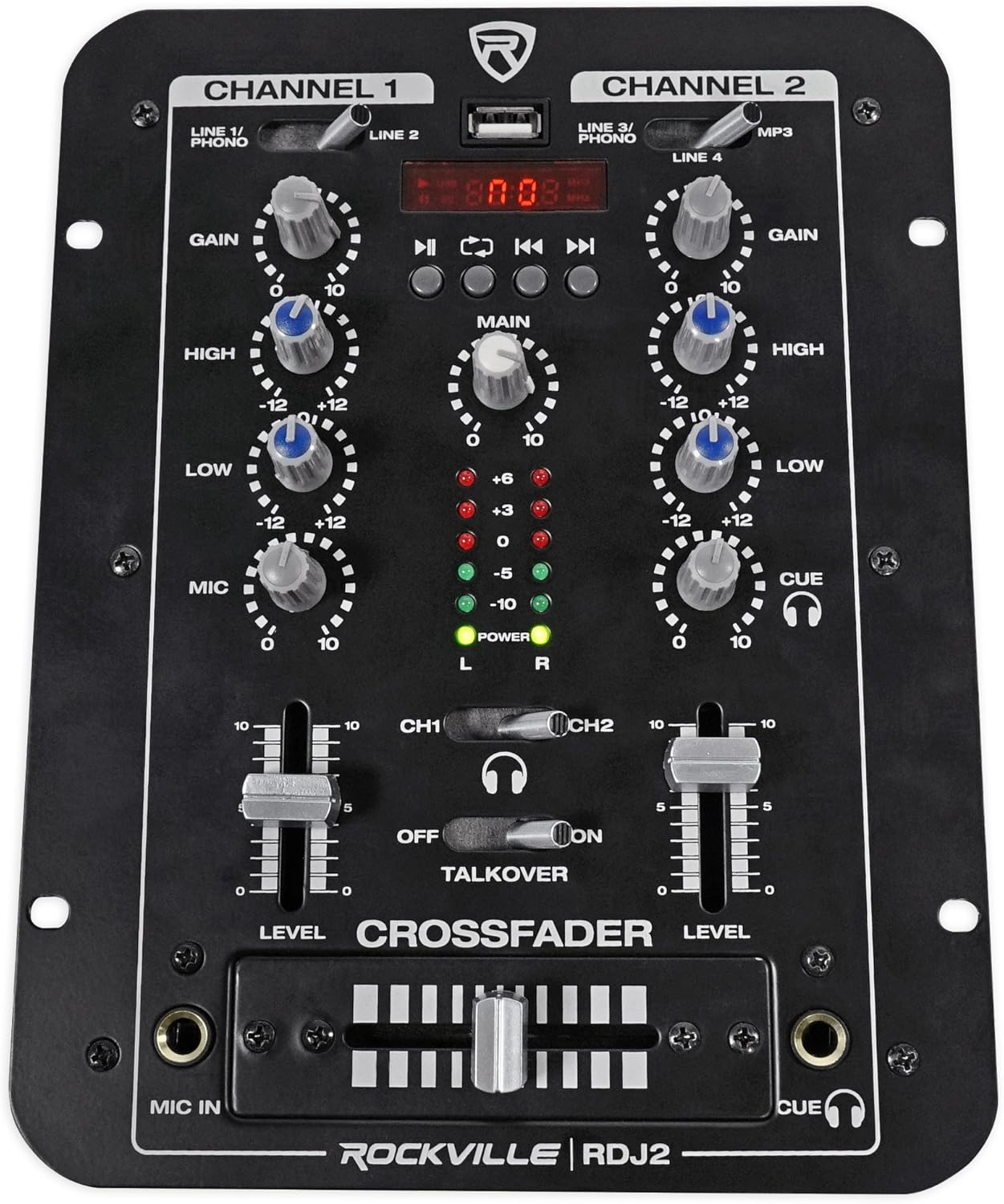 Rockville RDJ2 2-Channel DJ Mixer for DJs and Home Studios