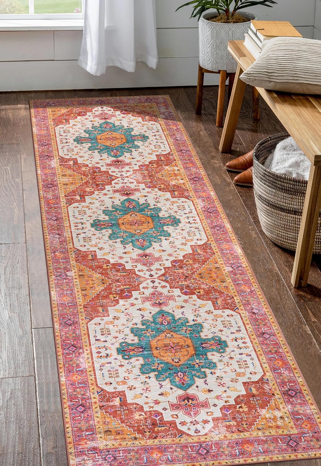 Moynesa Ultra-Thin Washable Pink Runner Rug for High-Traffic Areas