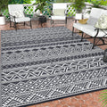 Outdoor Rug 9ftx12ft Waterproof Patio Mat - Grey White Bohemia