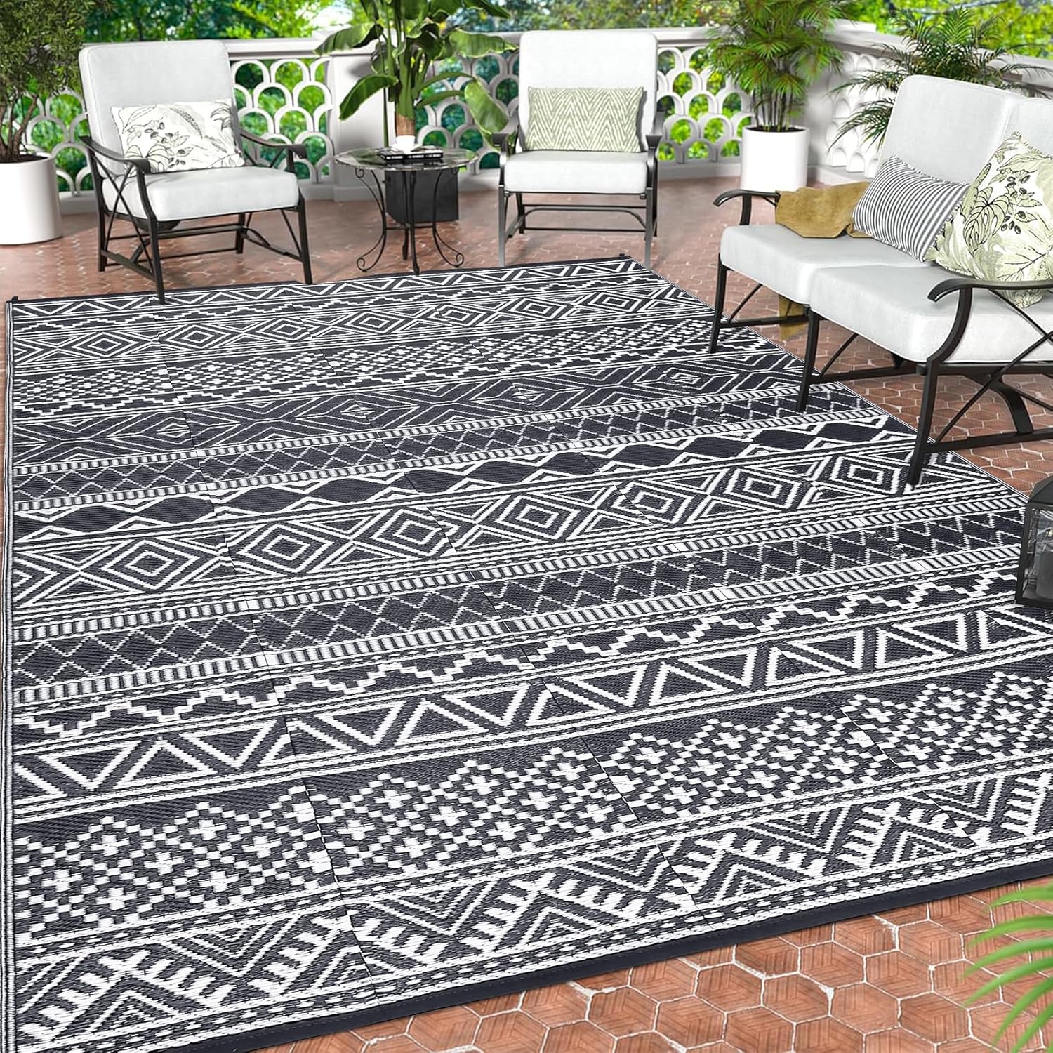 GAOMON Reversible Outdoor Rug 9ftx18ft Waterproof Plastic Straw