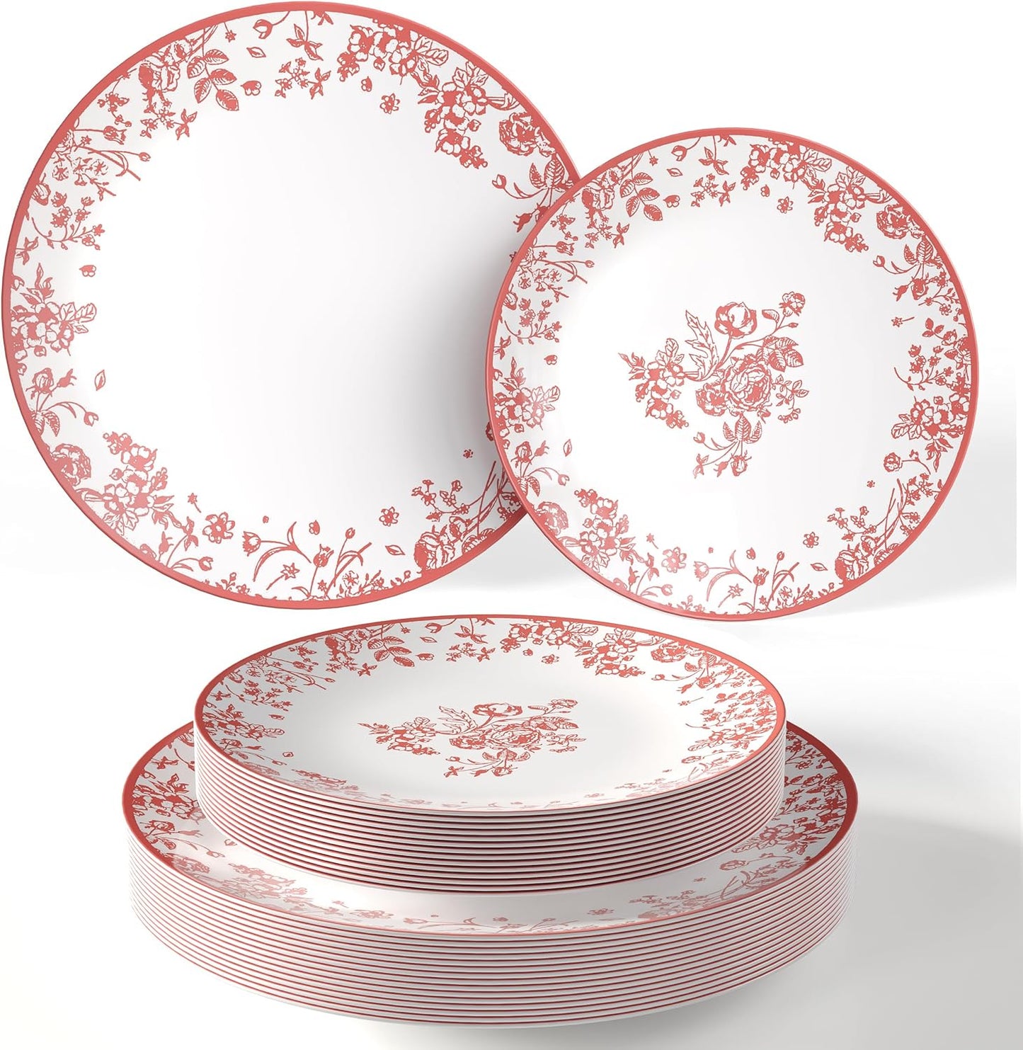 Floral Disposable Plates Set for Parties and Weddings - 80 Pcs
