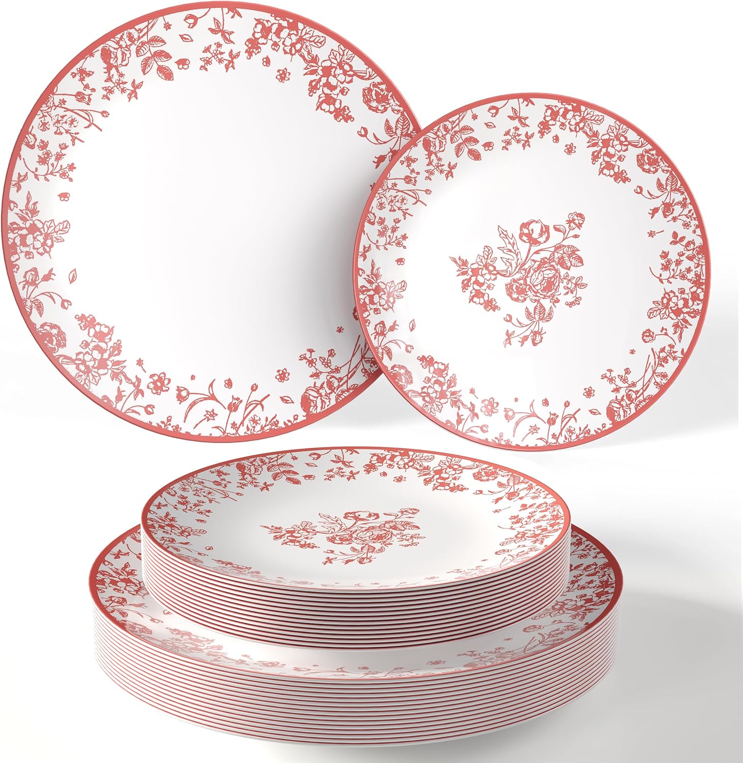 Floral Disposable Plates Set for Parties and Weddings - 80 Pcs