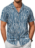 Mens Hawaiian Shirt for Men - Casual Floral Linen Blend Short Sleeve