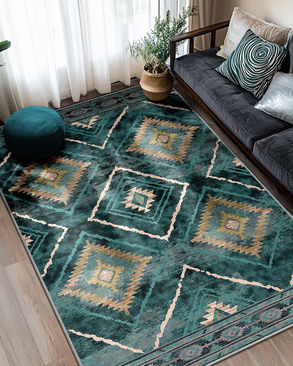 6x9 Area Rug Machine Washable Non-Slip Tribal Print for Home
