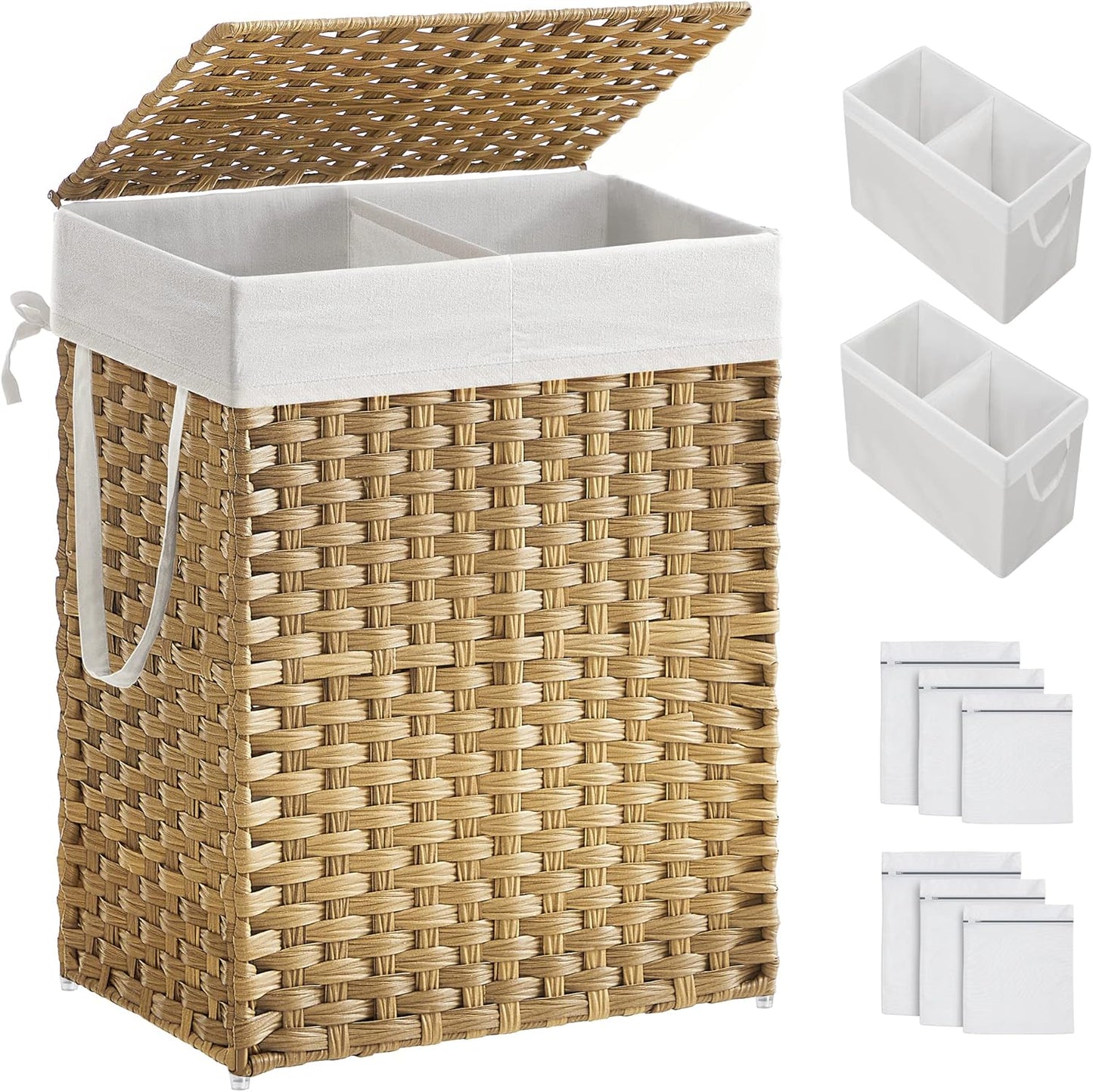 SONGMICS Laundry Hamper with Lid and 2 Removable Liner Bags