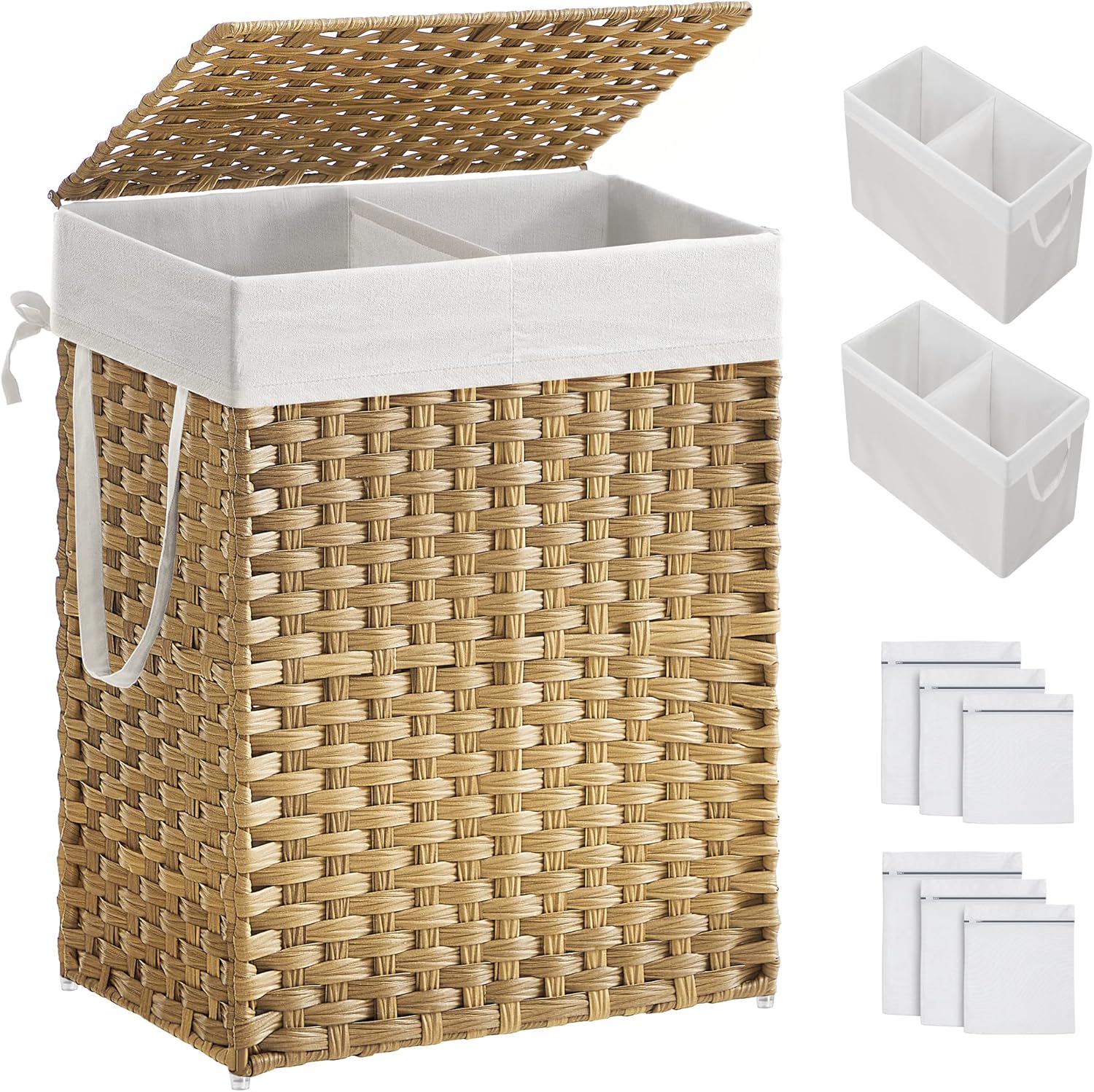 SONGMICS Laundry Hamper with Lid and 2 Removable Liner Bags