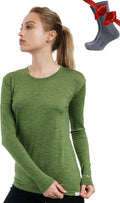 Merino Wool Base Layer Women Long Sleeve - Warm, Soft Performance
