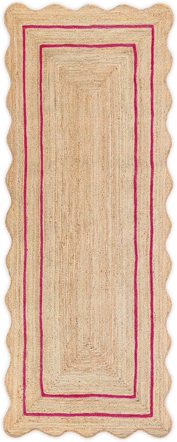 Wave Scalloped Natural Jute Rug for Boho Entryway Decor