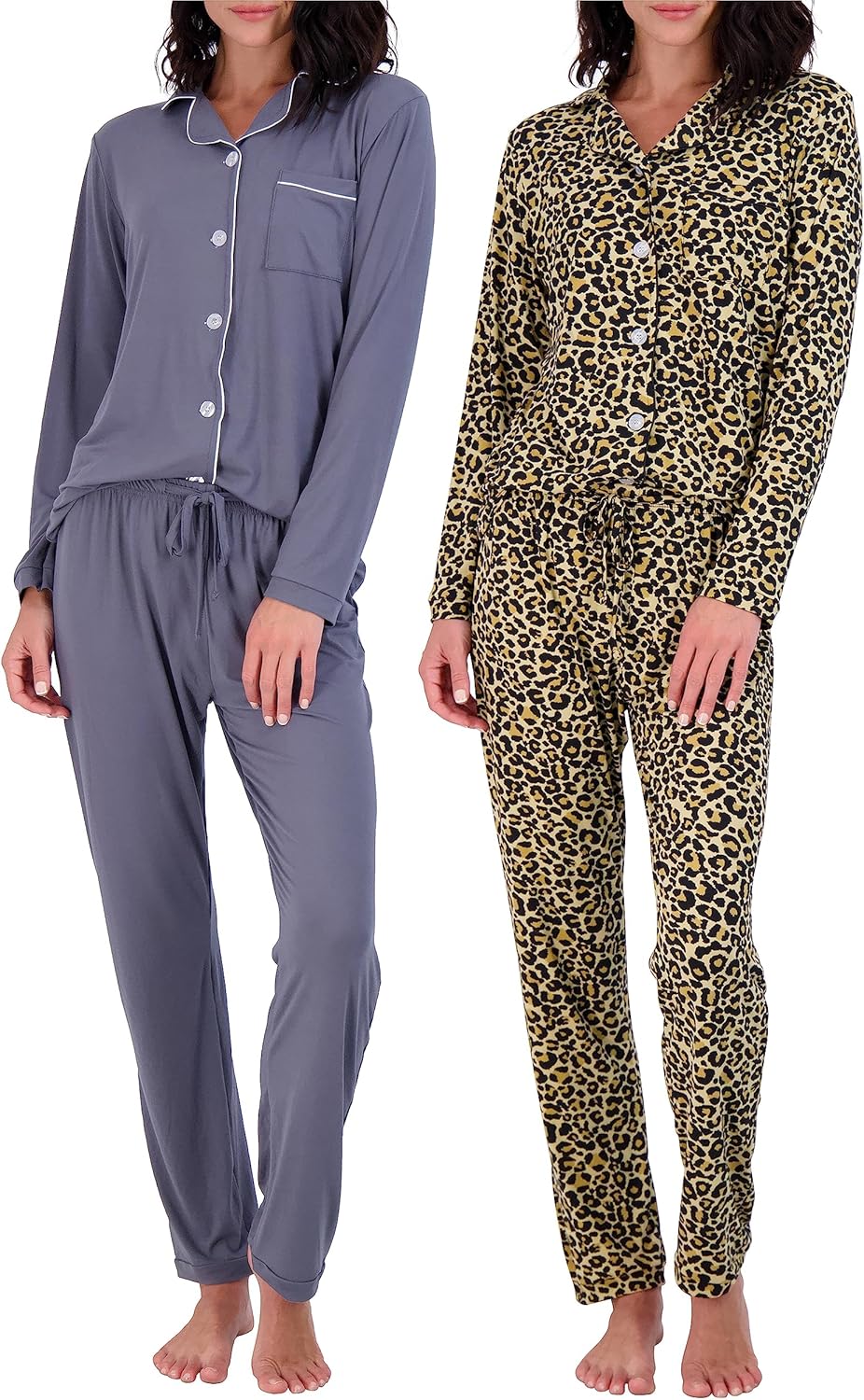 Real Essentials Women's Pajamas Set: Soft Button Down Sleepwear
