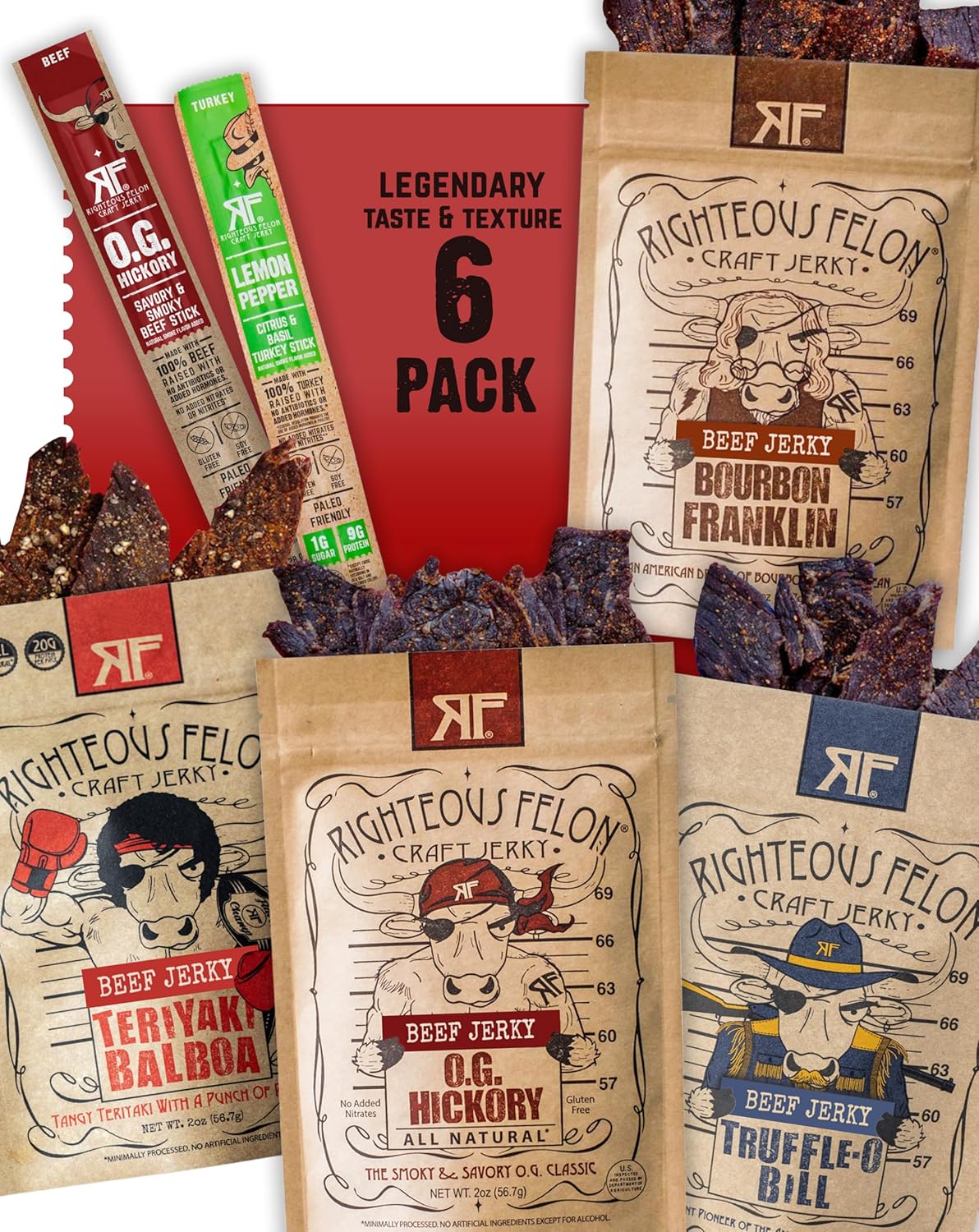 Righteous Felon Savory Beef Jerky Variety Gift Pack for Men