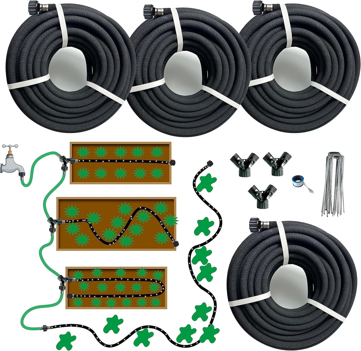 4 Pcs Soaker Hose Kit 1/2 inch 15ft for Efficient Garden Watering