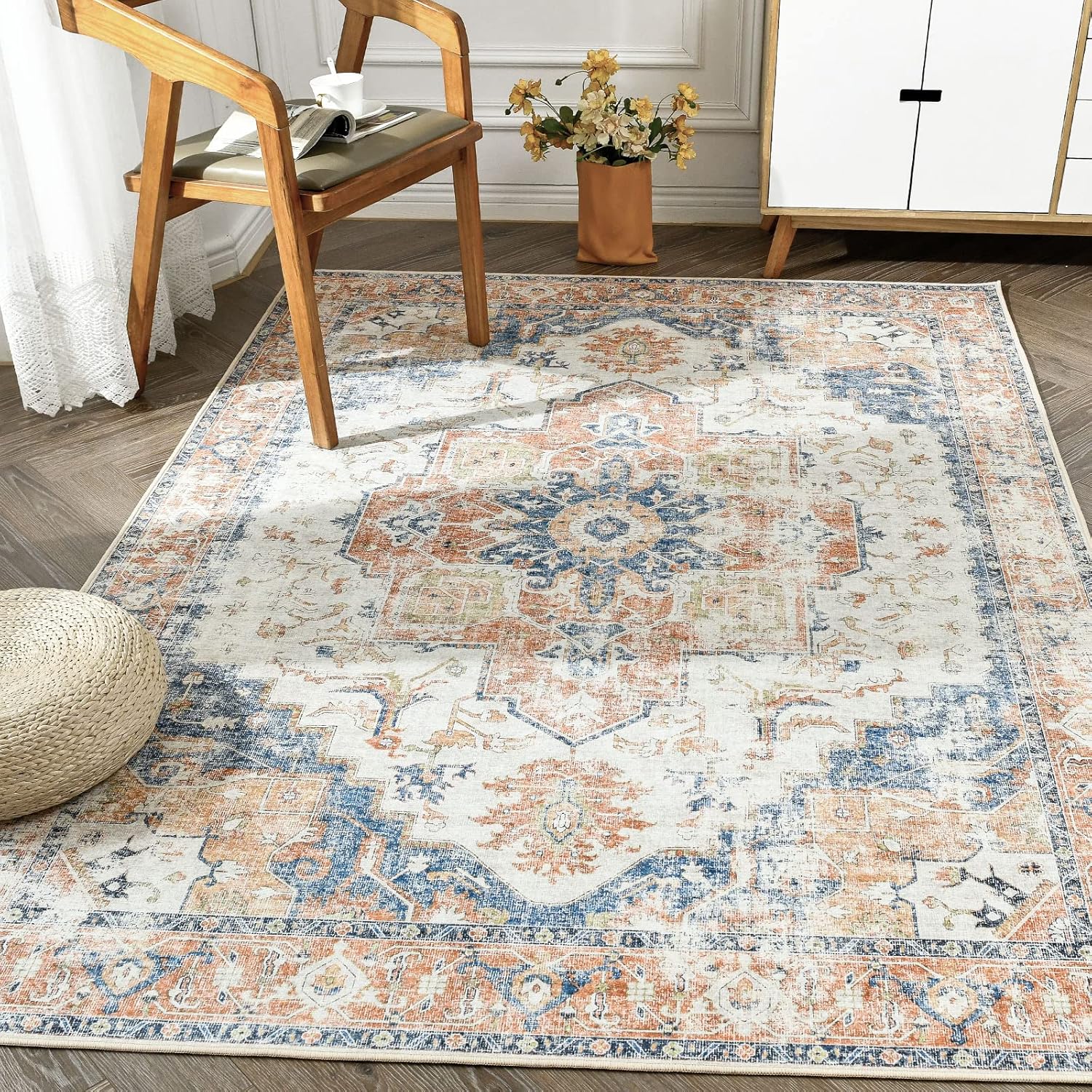 Vintage Indoor Area Rug 6x9 for Living Room and Bedroom