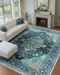 Area Rugs 9ftx12ft Washable Non-Slip Floral Vintage Medallion - Easy