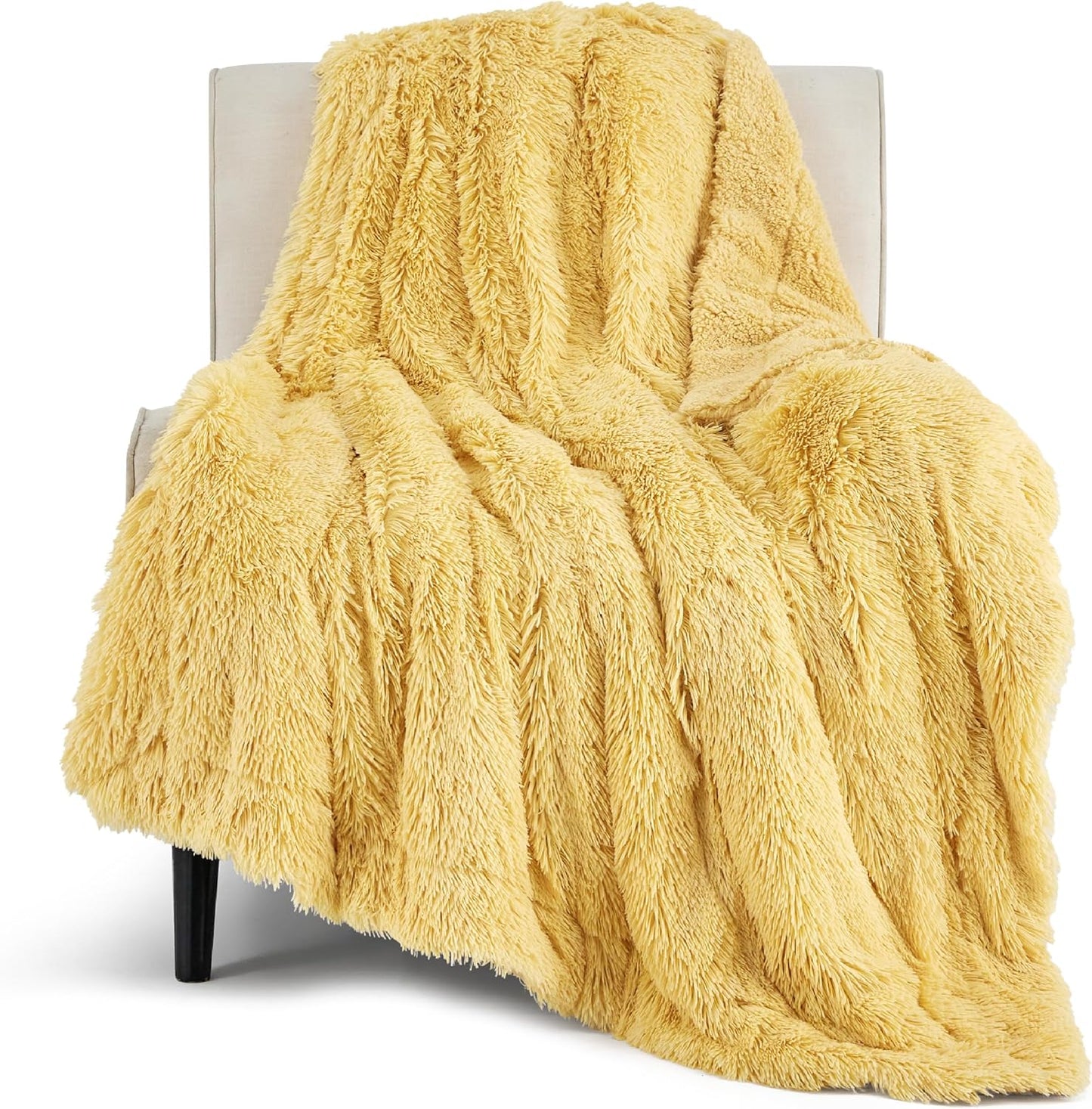 Bedsure GentleSoft Fuzzy Sherpa Faux Fur Twin Blanket Yellow
