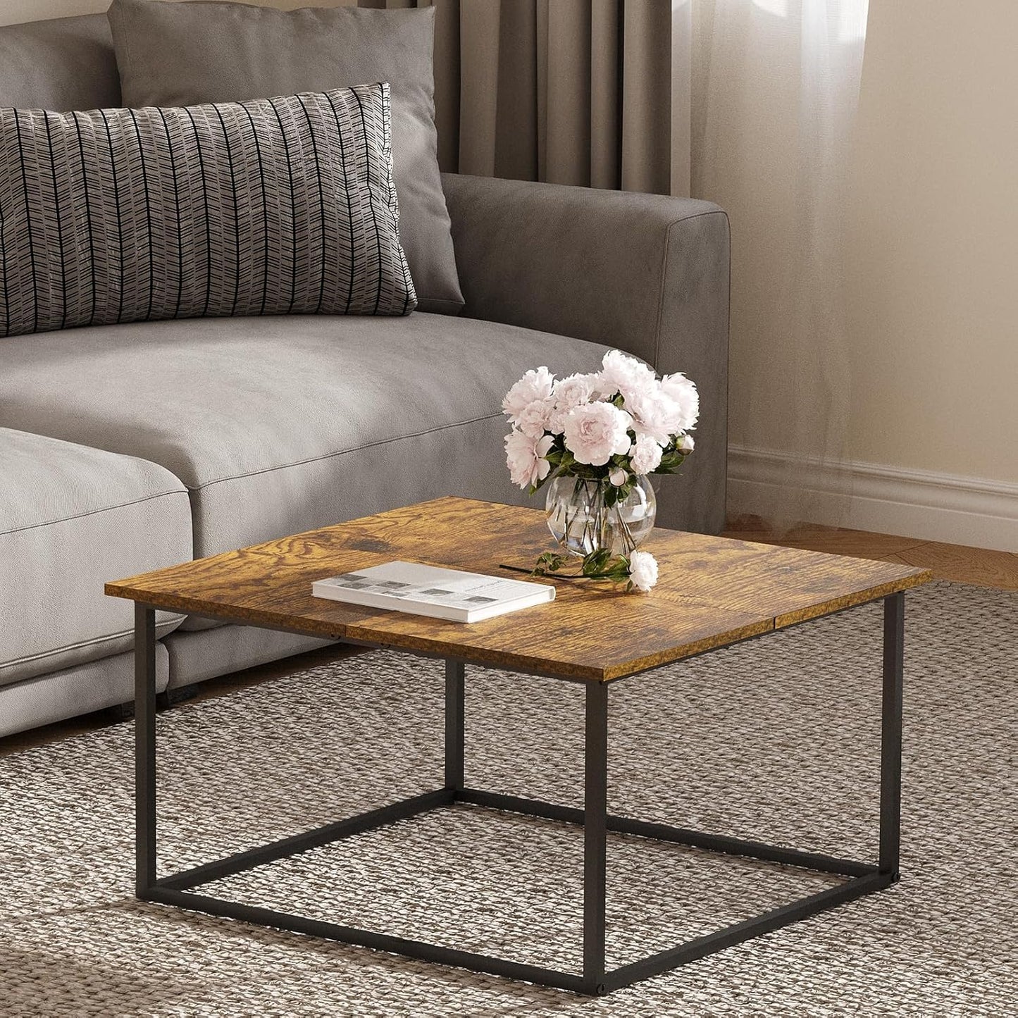 Modern Brown Wood Center Table - Easy Assembly, 23.6 x 23.6 Inches