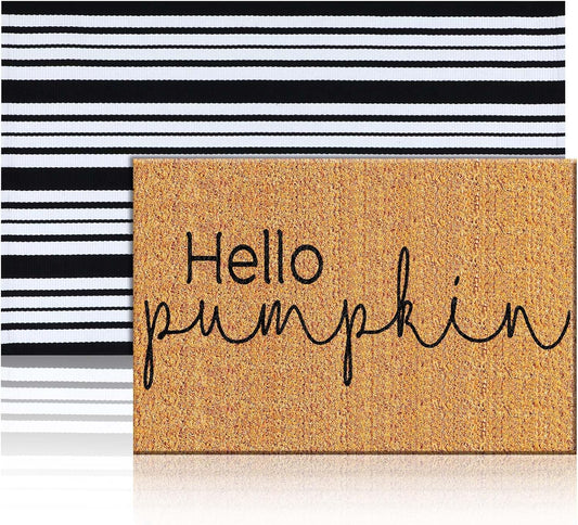 Hello Pumpkin Coir Doormat Set for Fall Outdoor Decor