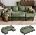 Green Corduroy Sectional Sleeper Sofa Bed - U Shaped Convertible