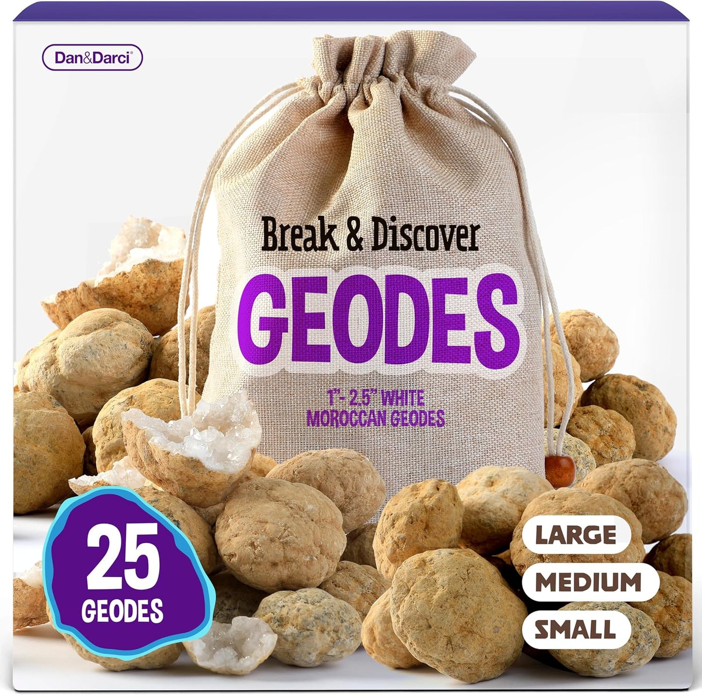 Dan&Darci White Geode Science Kit - Break Your Own Geodes, Educational Discovery Toy Ages 8-14