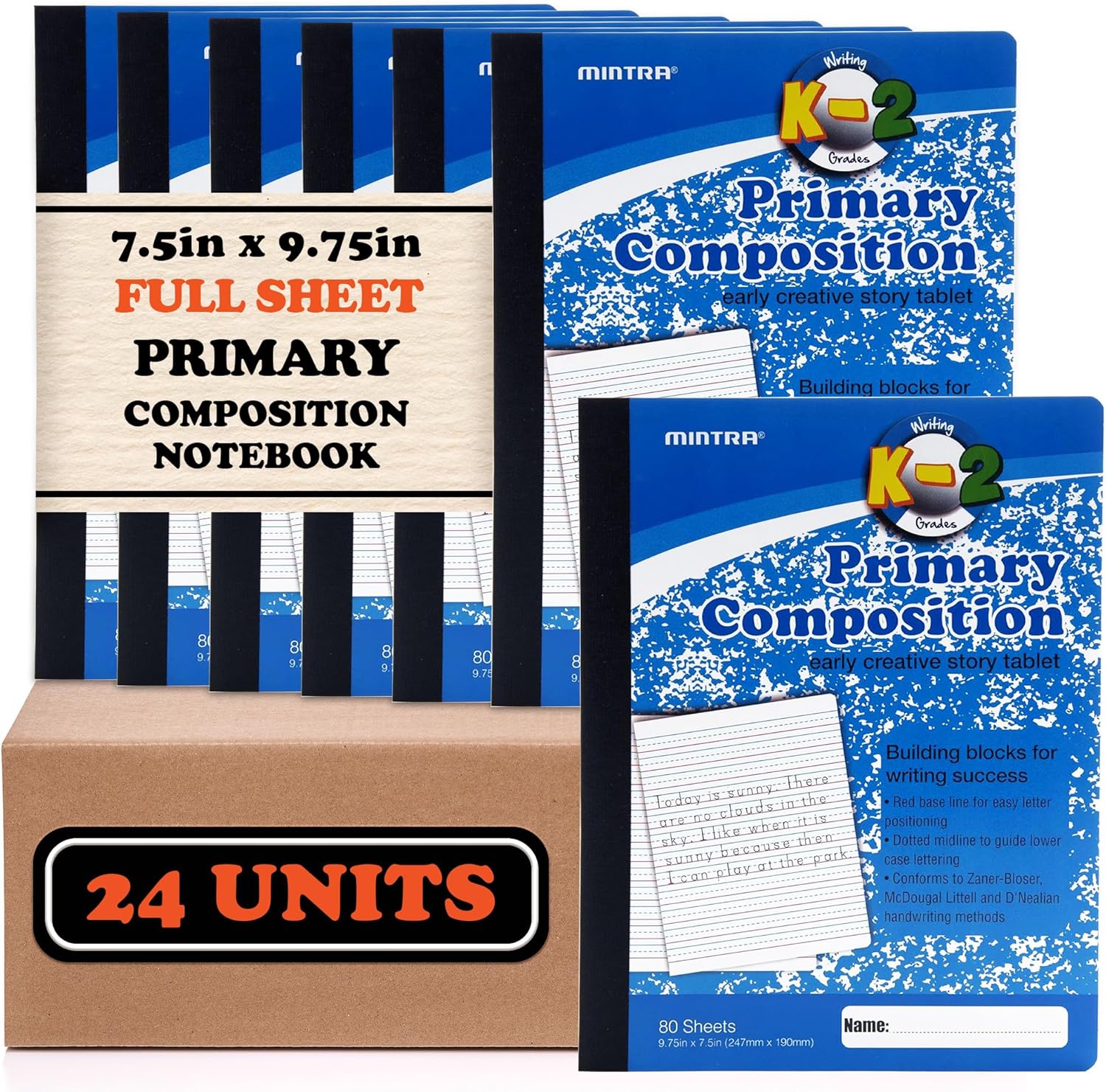 Mintra Primary Composition Notebook for Grades K-2, 24 Units